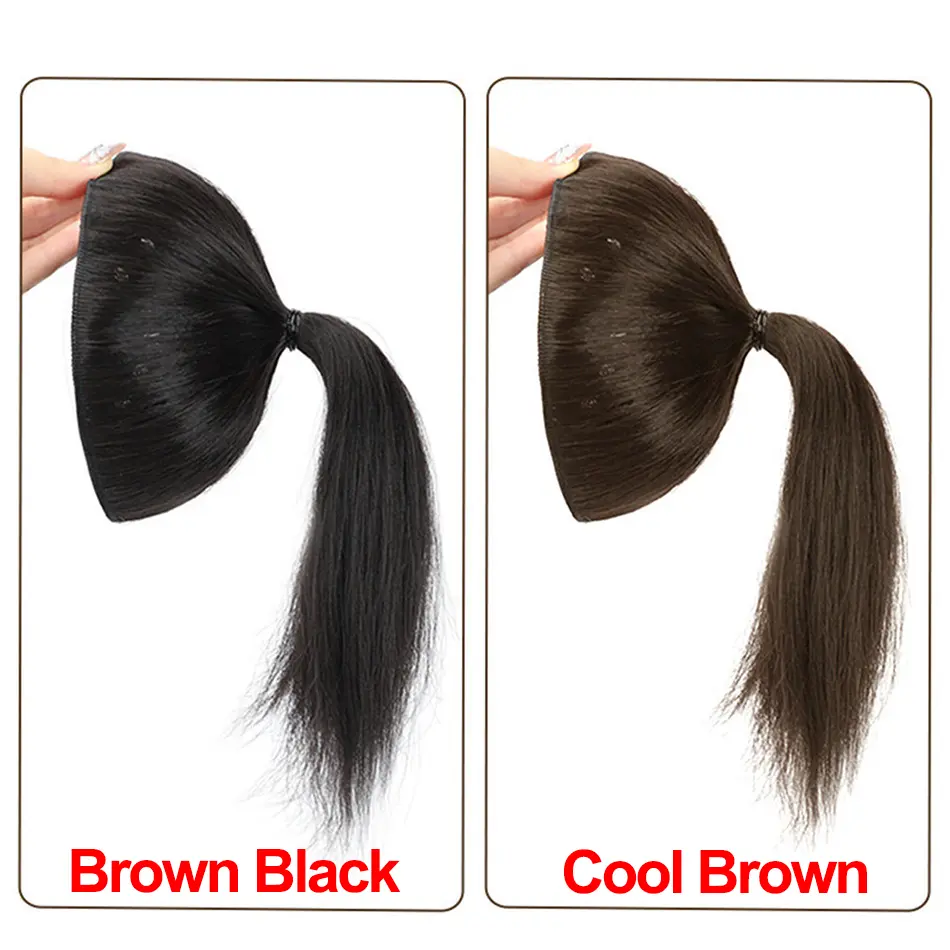 Straight Synthetic Hair Ponytail Extensions Brown Contracting Hair Bun With Grapefruit Skin Flower To Increase Hair Volume