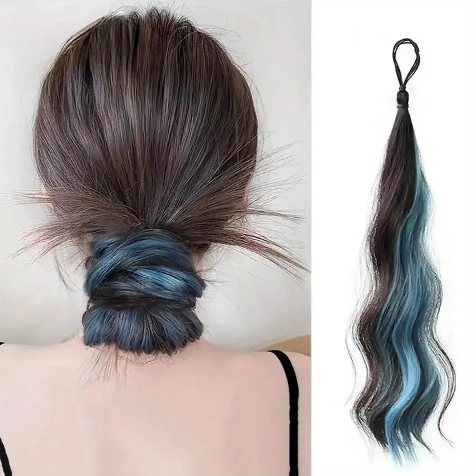 50cm Highlight Hair Bundle Wavy Synthetic Ponytail Hair Accessories Fluffy Self-winding Chignon Ponytail Hairpiece For Daily Use