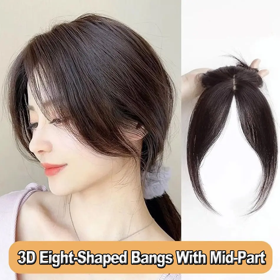 Synthetic 3D Air Bangs Hairpiece Easy Clip In Bangs With Eight-Shaped Fringe Natural Invisible Clourse Bangs Middle Part Topper