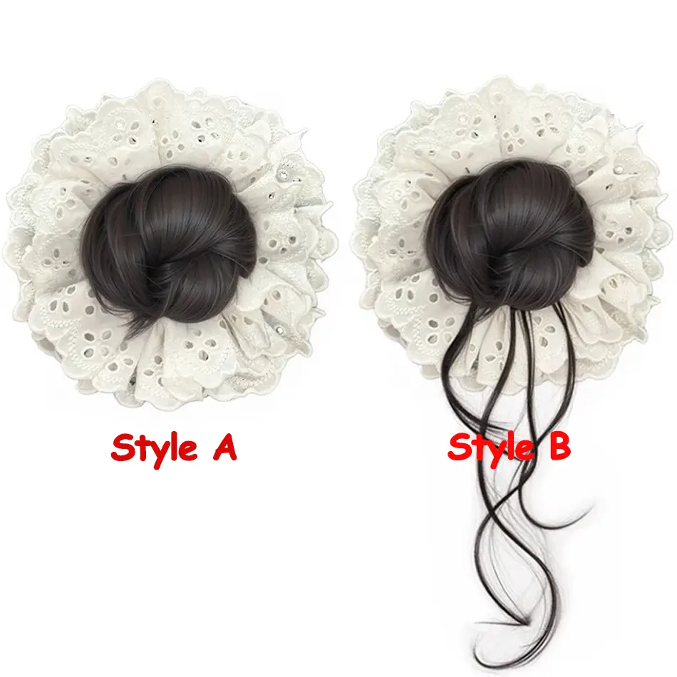 Elegant Simulation Flower Synthetic Bun Wig For Women Lace Hairband Flower Bud Hair Accessorie With Heat Resistant Fiber Chignon