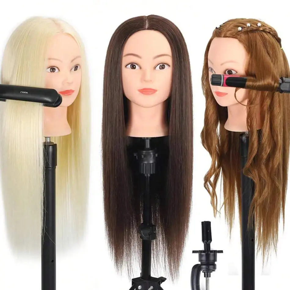 80% Real Mannequin Head with Human Hair For Hairdresser Curling Straightening Dyeing Braiding Hairdressing Mannequin Doll Heads