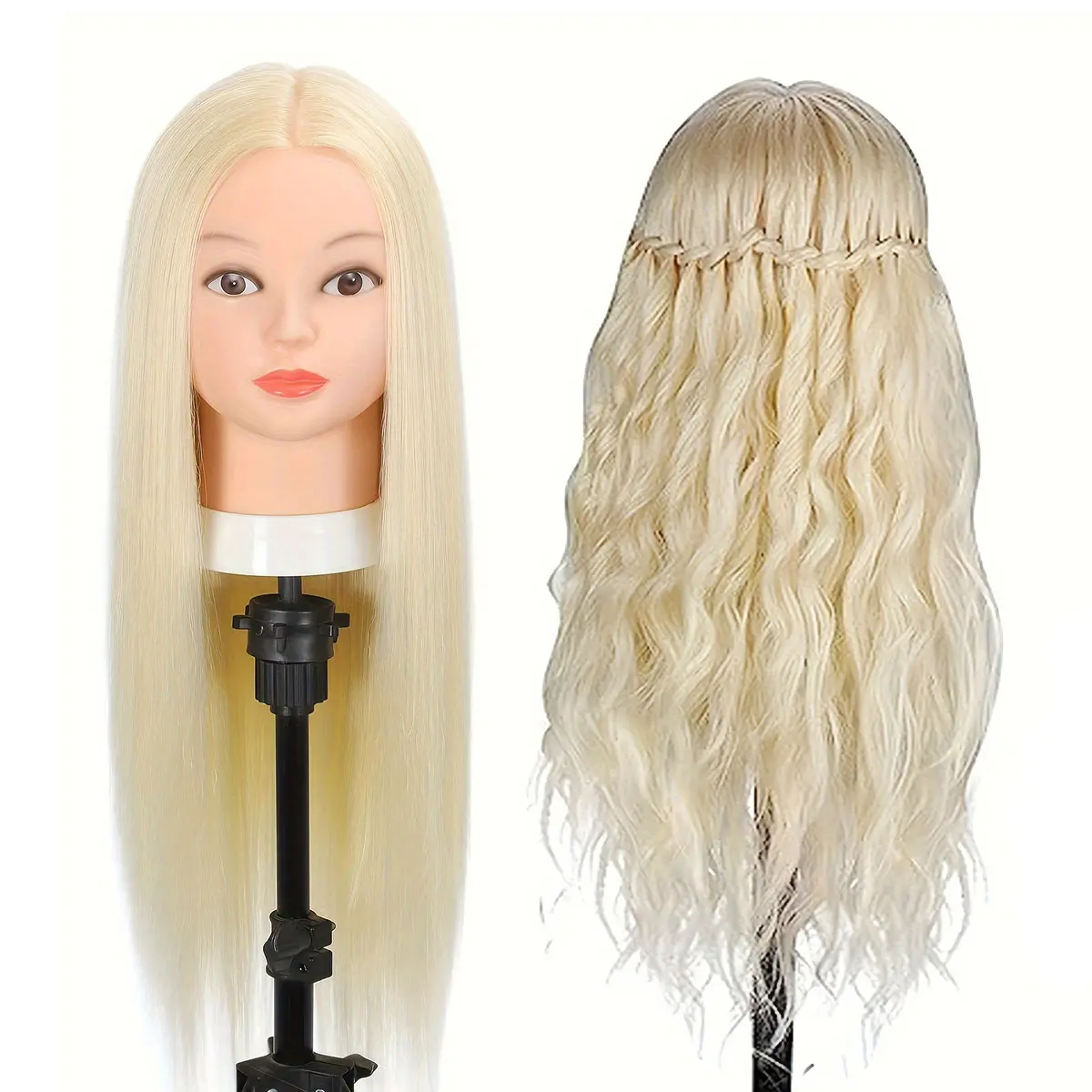 Blonde 80% Human Hair Cosmetology Mannequin Head With Adjustable Clamp Stand Doll Head With Hair Suit For Curling Straightening