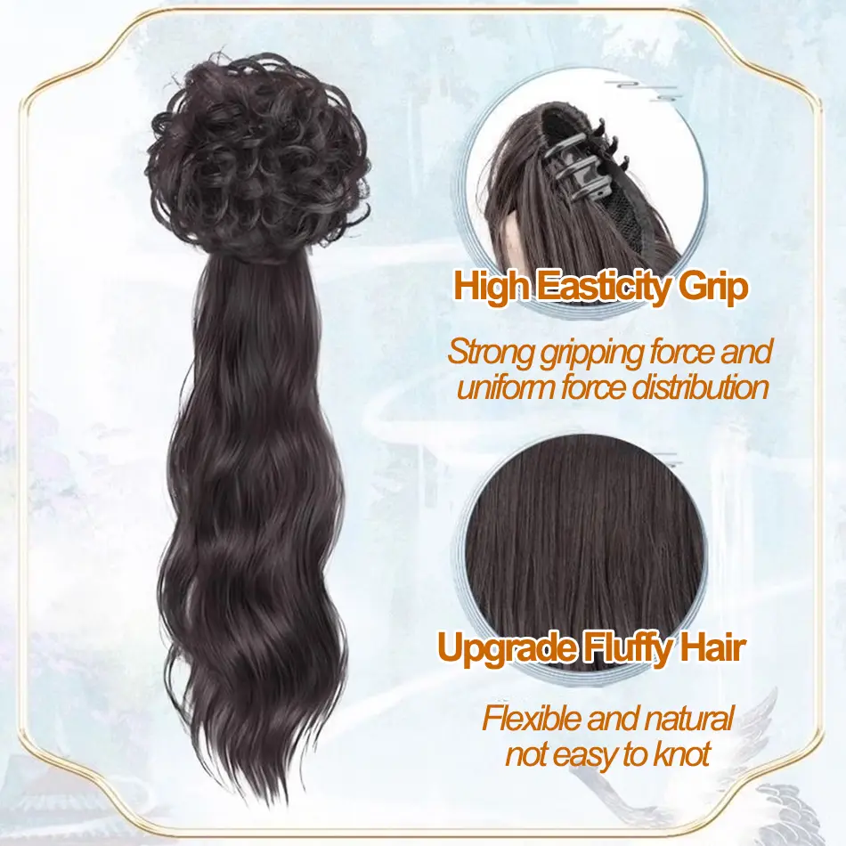 New Chinese Style Synthetic Wig Ponytail With Grasping Clip in Female Claw Clip Hairpieces Side Tied With Low Fluffy Ponytail