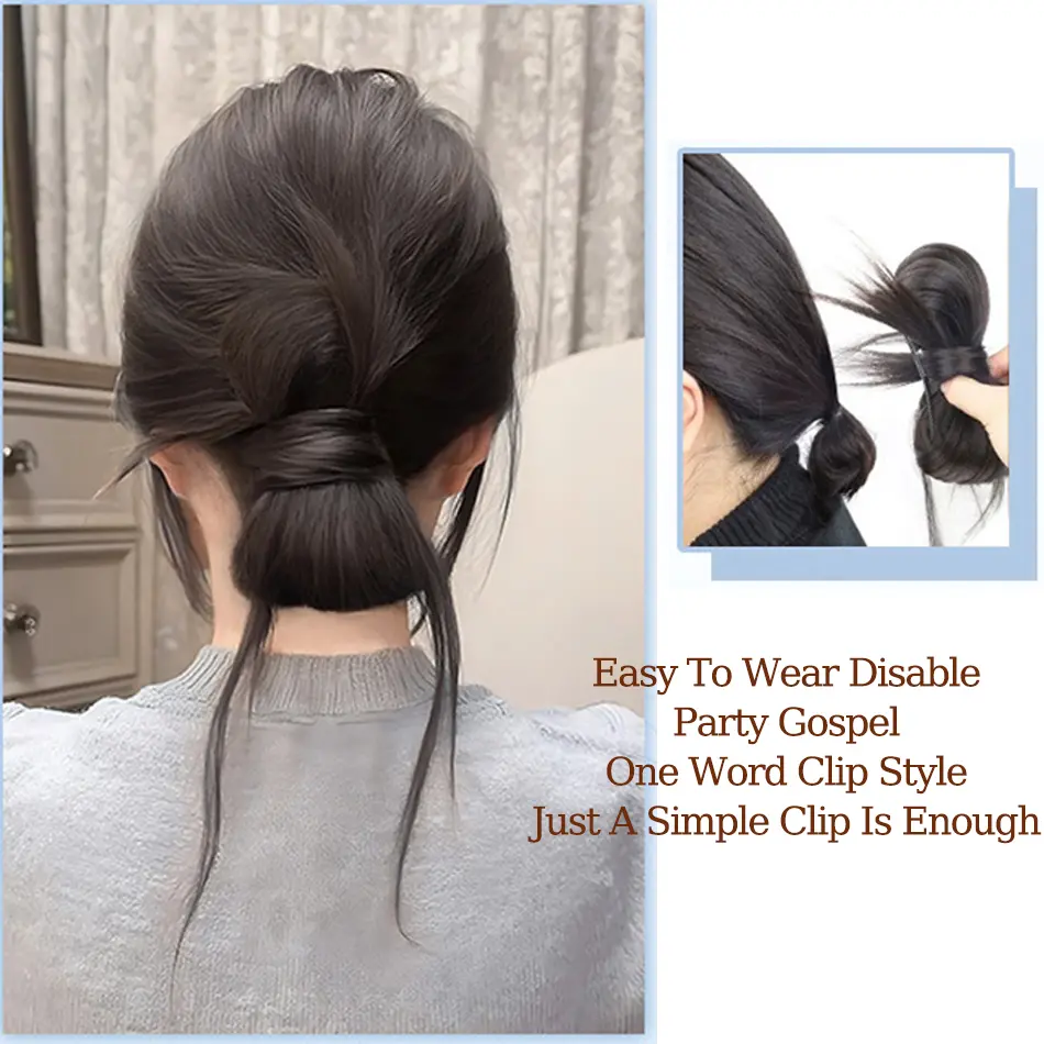 Synthetic Clamp Type Bowknot Hair Bun With Duckbill Clip Elegant And Natural Shuttlecock Head Ponytail Hair Extensions For Women