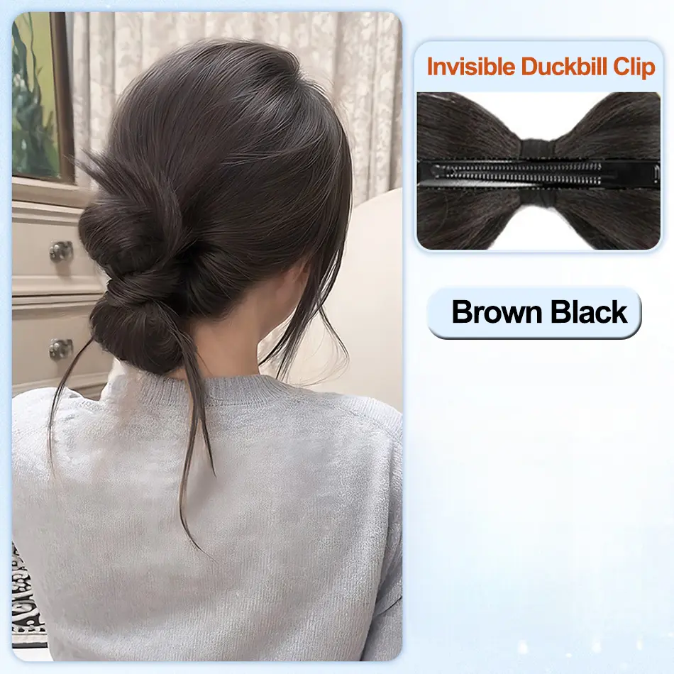 Synthetic Clamp Type Bowknot Hair Bun With Duckbill Clip Elegant And Natural Shuttlecock Head Ponytail Hair Extensions For Women