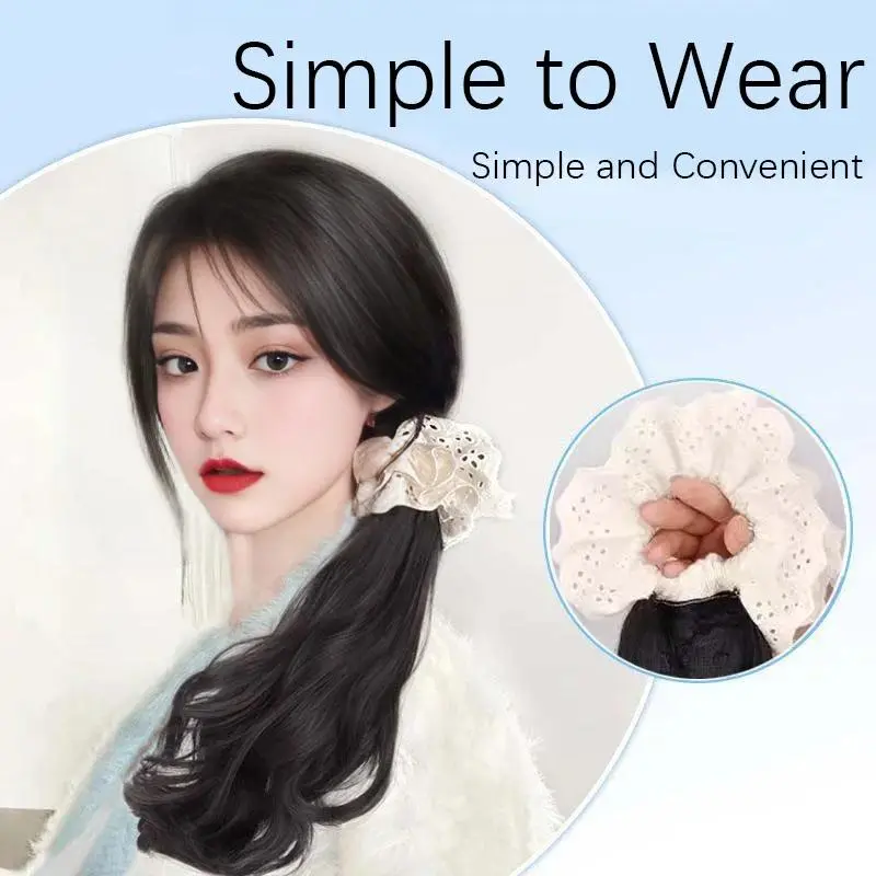 Elegant Lace Flower Synthetic Ponytail Hair Extension With Elastic Ring Versatile Body Wave Ponytail Hairpiece For All Occasions