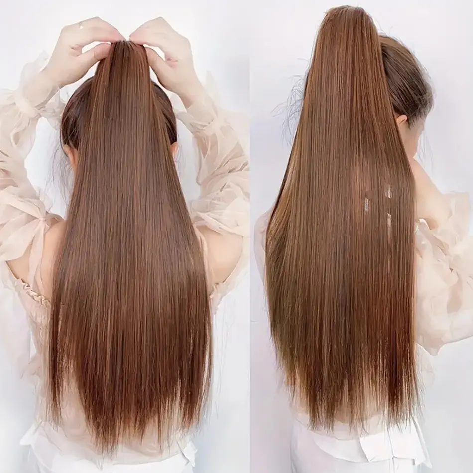Straight Synthetic Clip Ponytail With Mini Claw Clip 22Inch High Ponytail Hairpiece Natural High Temperature Wire Wig Ponytail