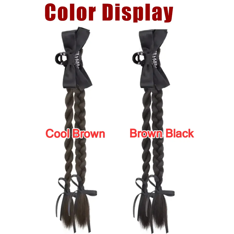 Synthetic Claw Clip Ponytail Braid With Butterfly Grip 18Inch Brown Black Twisted Braid Ponytail Claw Curly Hair Extension
