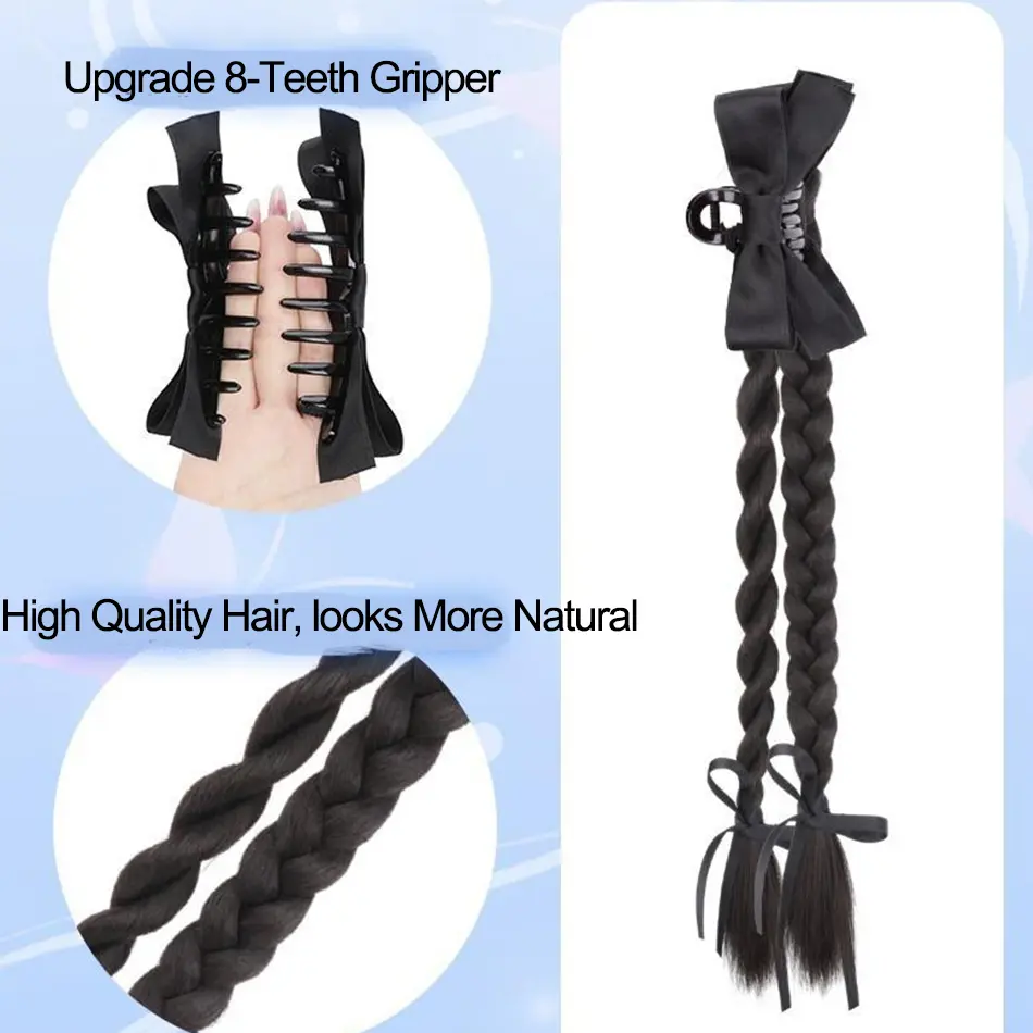 Synthetic Claw Clip Ponytail Braid With Butterfly Grip 18Inch Brown Black Twisted Braid Ponytail Claw Curly Hair Extension