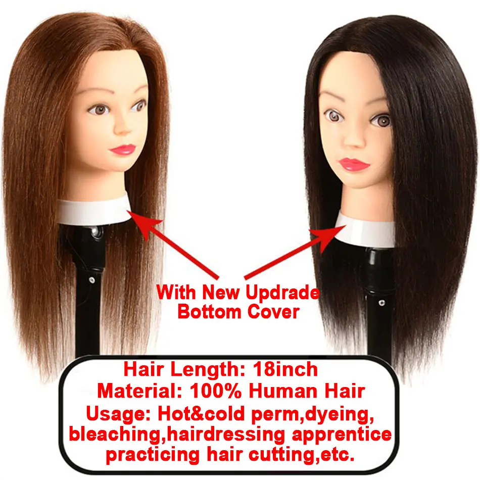 18' Premium 100% Human Hair Mannequin Head for Hair Training and Styling Cosmetology Mannequin Head With Clamp Stand for Salon
