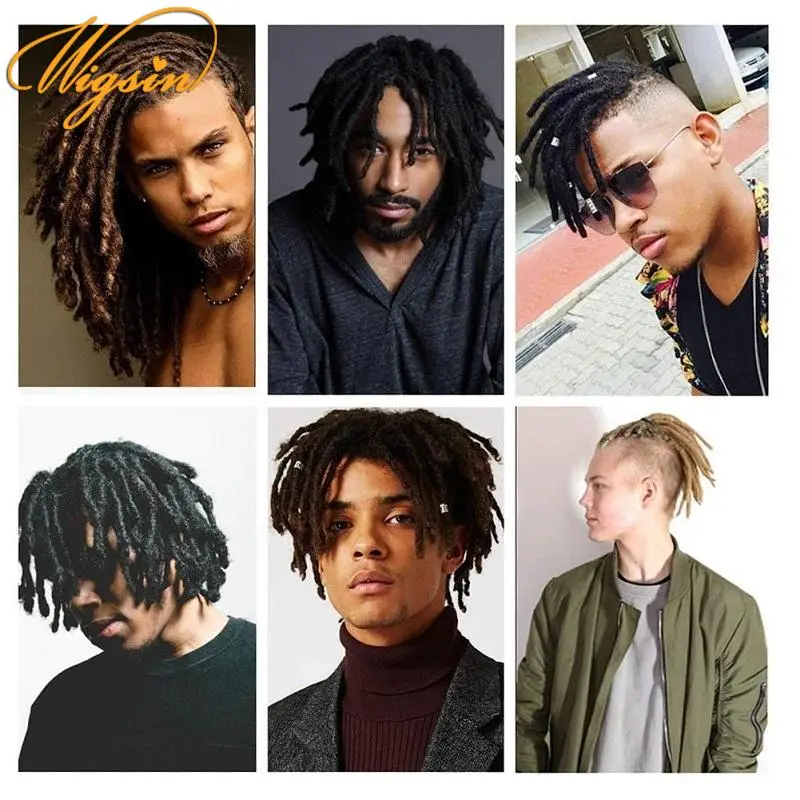 WIGSIN Synthetic 8Inch Short Straight 10strands Handmade Dreadlocks Afro Hair Extensions Soft Crochet Braids for Men Women