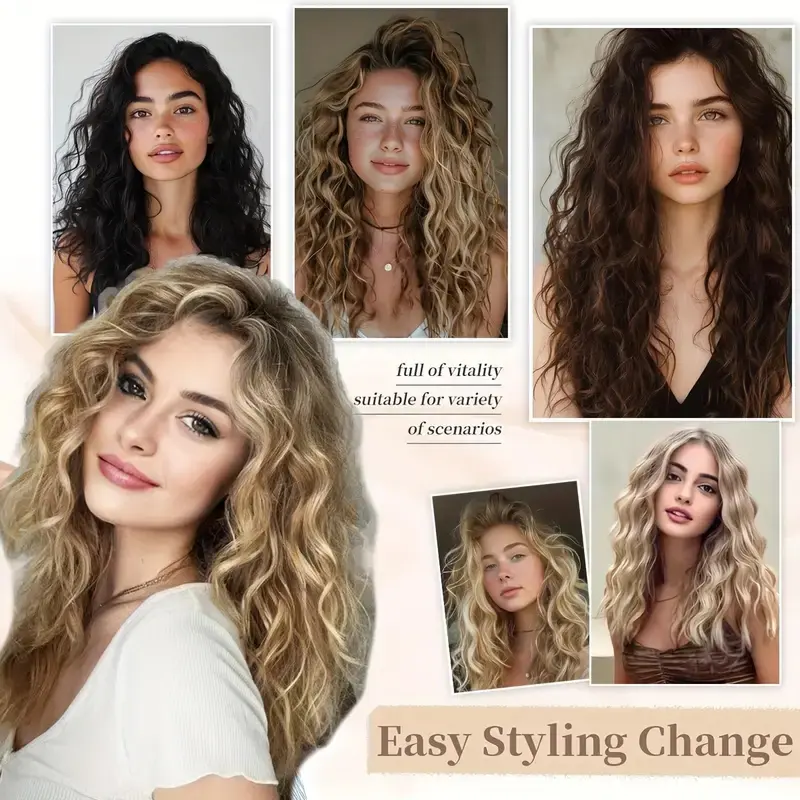 WIGSIN Synthetic 16Inch Long Wave Curly Hair Extension 4pcs/set Thick Fulffy Hairpiece for Women Heat Resistant False Hair