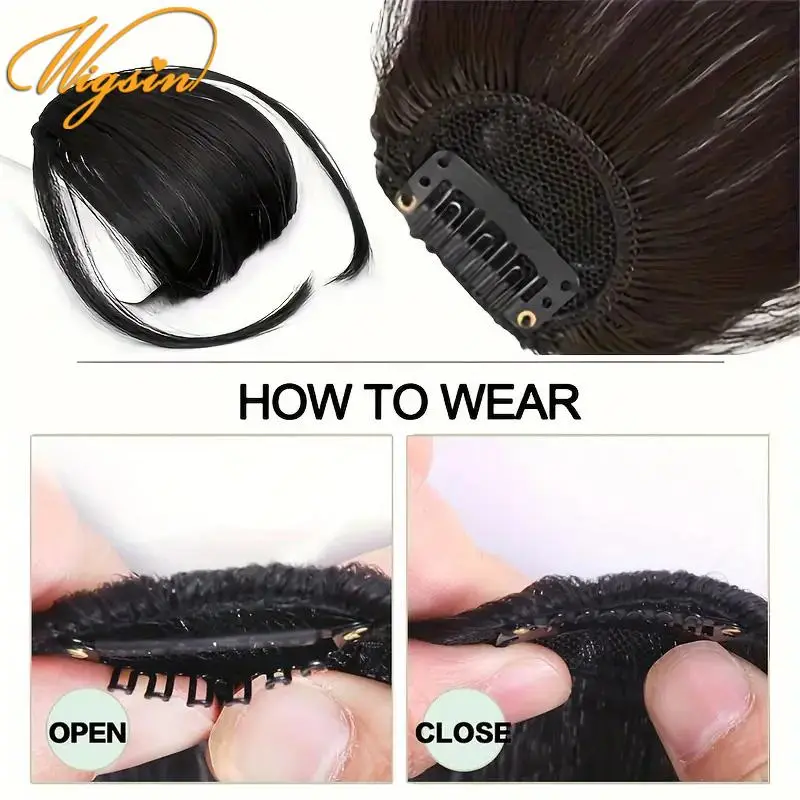 WIGSIN Synthetic Clip In Air Bangs Hair Extensions Short Straight Hairpiece Wig For Women Daily Use Hair Accessories