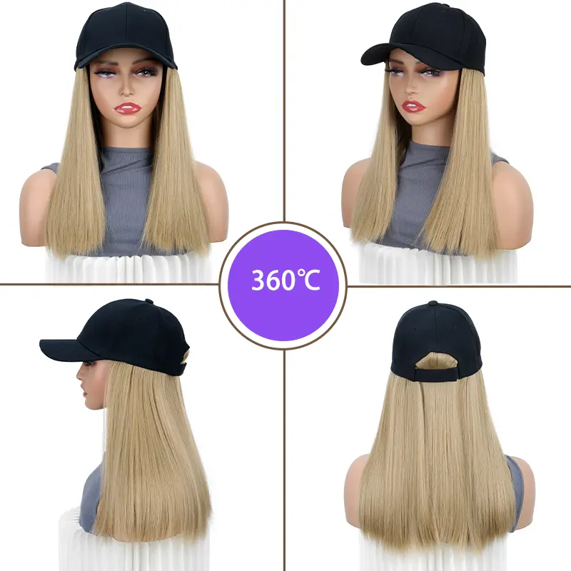 WIGSIN Synthetic Short Medium Straight Hat Wig Baseball Cap Hair Extensions Blonde Hairpiece  Adjustable Hat Wig