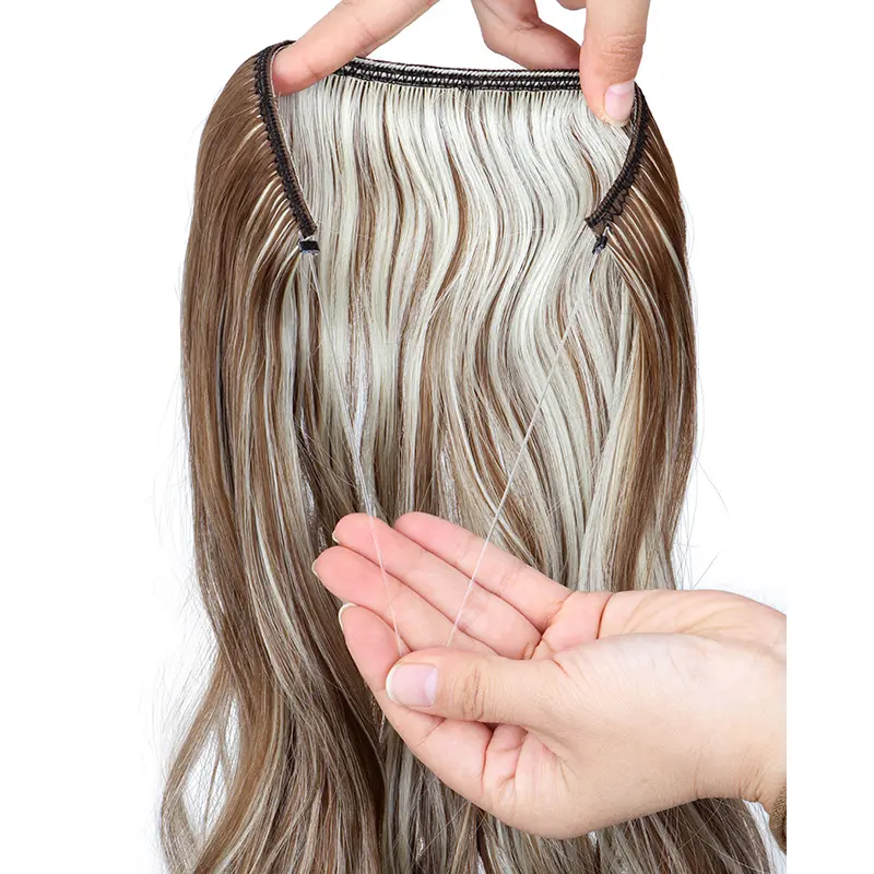 WIGSIN Synthetic One Piece No Clip Hair Extension 20Inch Long Curly Fish Line Fake Hair Piece for Women