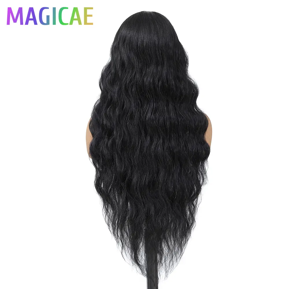 30Inches 330Grams 13x4 Lace Frontal Wig Nature Black Deep Water Wave Hair Wigs Heat Resistant Bio Synthetic Transparent Lace