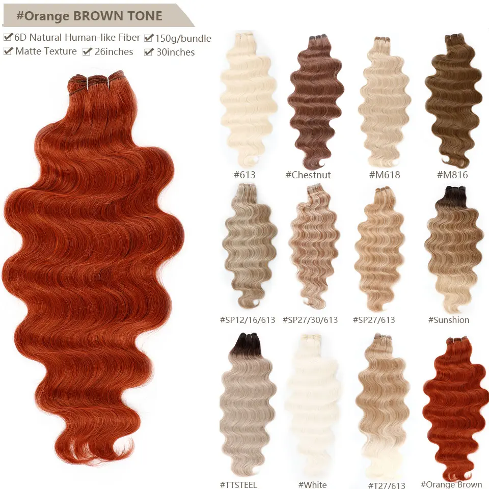 30Inches 200grams Orange Bio Body Wave Hair Weave Bundles Synthetic Heat Resistant Fiber Blond 613 Sliver White Extensions Soft
