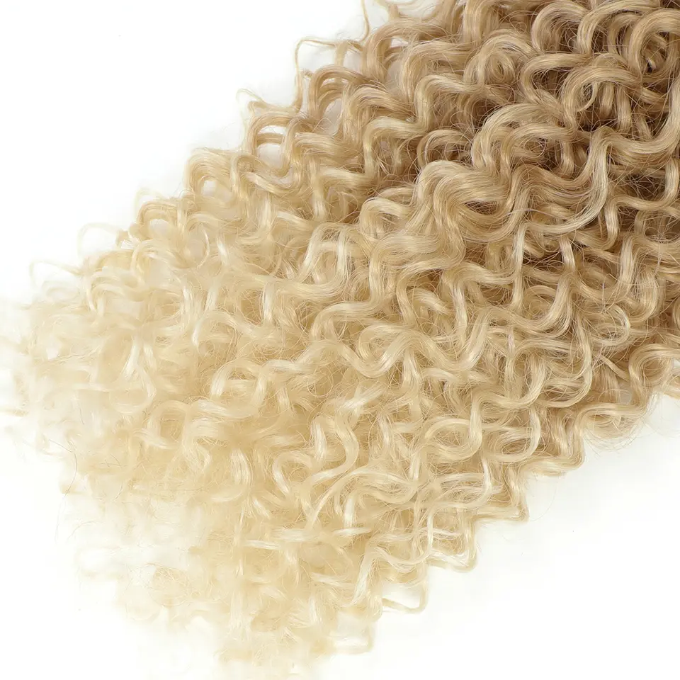 30Inches Water Curly Ombre Blond 27/613 Jerry Curly Synthetic Hair Extensions Heat Resistant Fiber Bio Human-Like Soft Natural