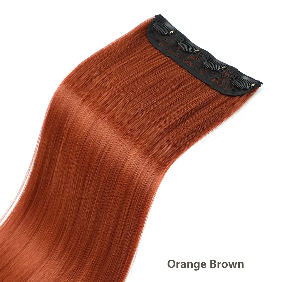 220g 24Inches Ginger Orange Brown Clip In Straight Hair Extensions Ombre Blond 27/613# 4Pcs/Pack Heat Resistant Synthetic Hair
