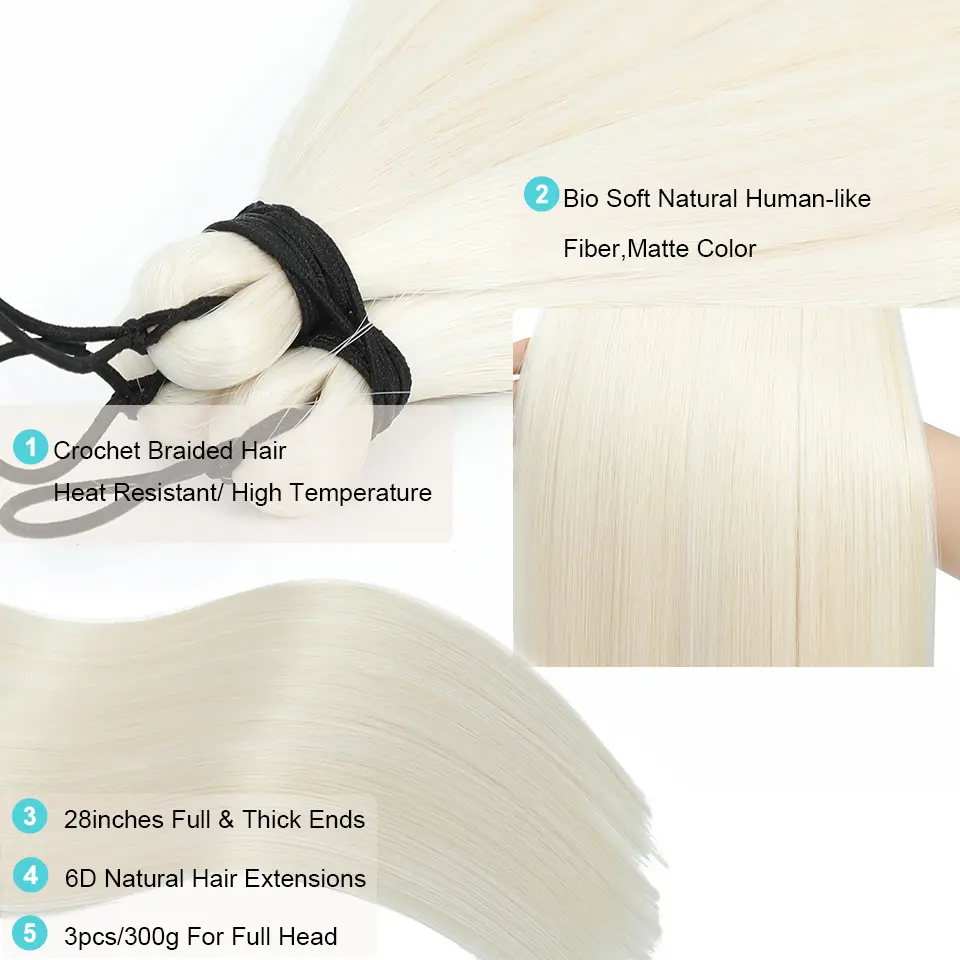 Magicae 28inches 300grams Blond 27/613 White 60# Long 72cm Synthetic Silky Straight Crochet Braids Ombre Braiding Hair Extension