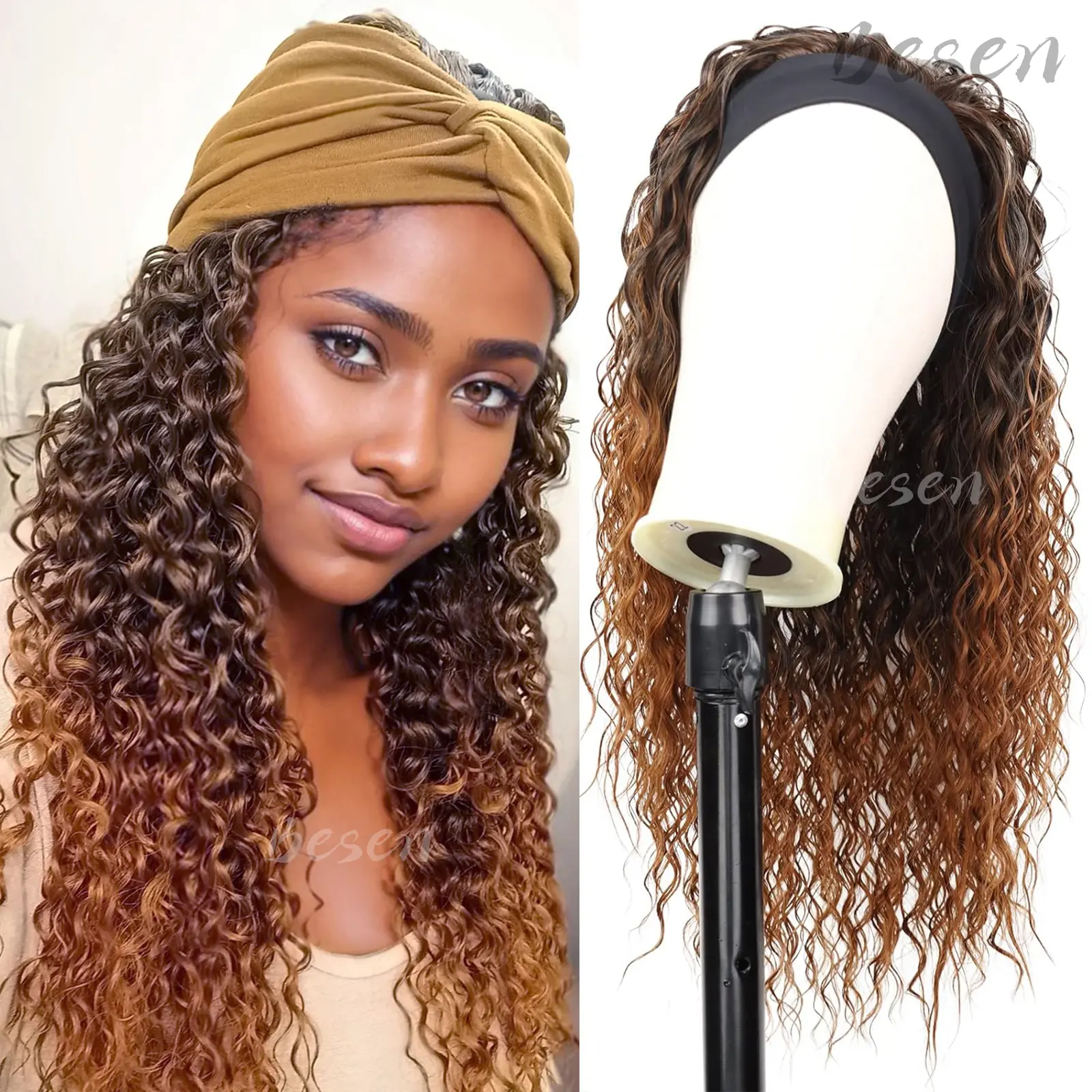 Synthetic Headband Wigs for Black Women Long Water Wave Headband Wigs Wet and Wavy Wigs with Headbands Half Wig for Daily Use