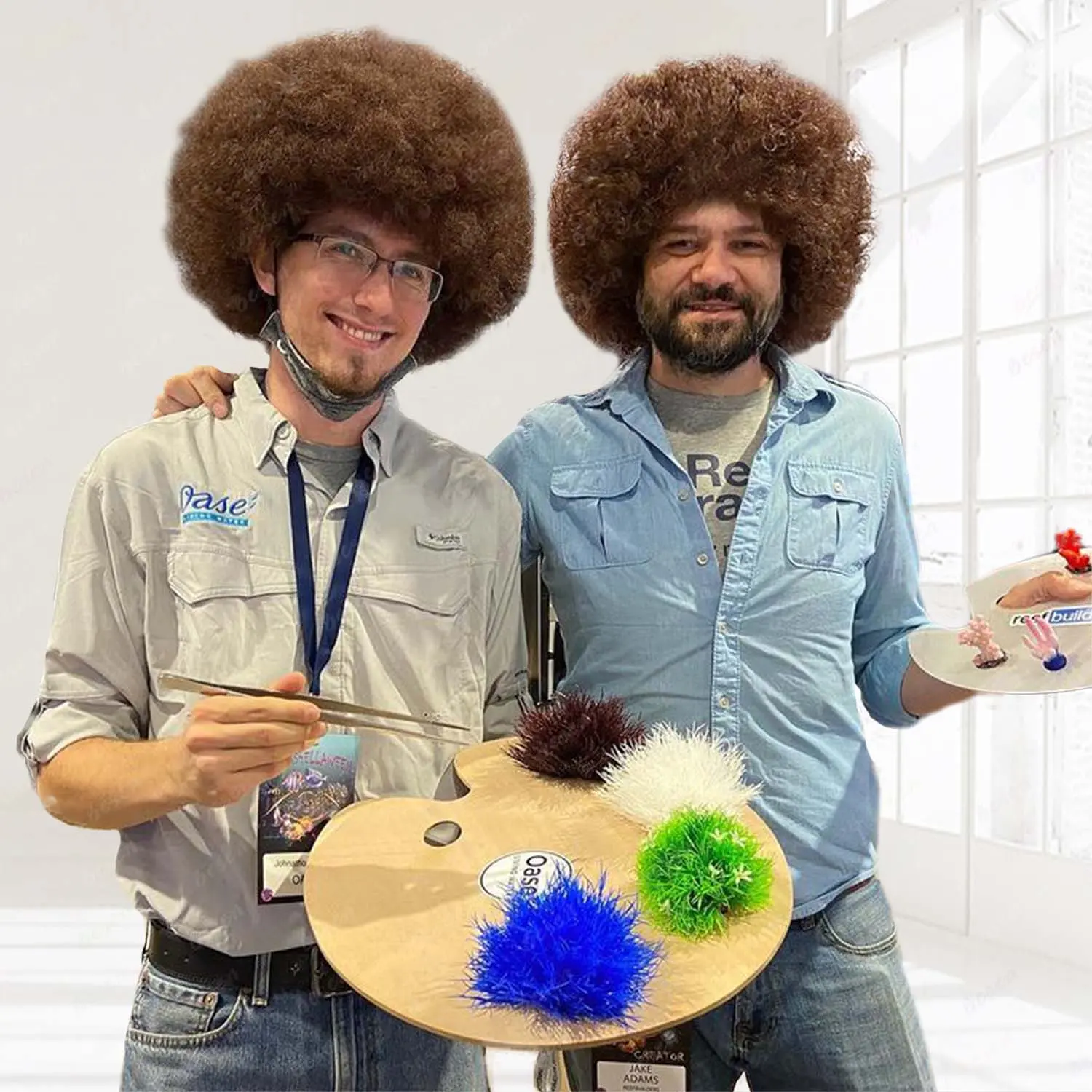 Synthetic Afro fluffy Wig for Men Costumes Men's Joyful Painter Wig Short Brown Afro Curly Halloween Hippie Party Wig