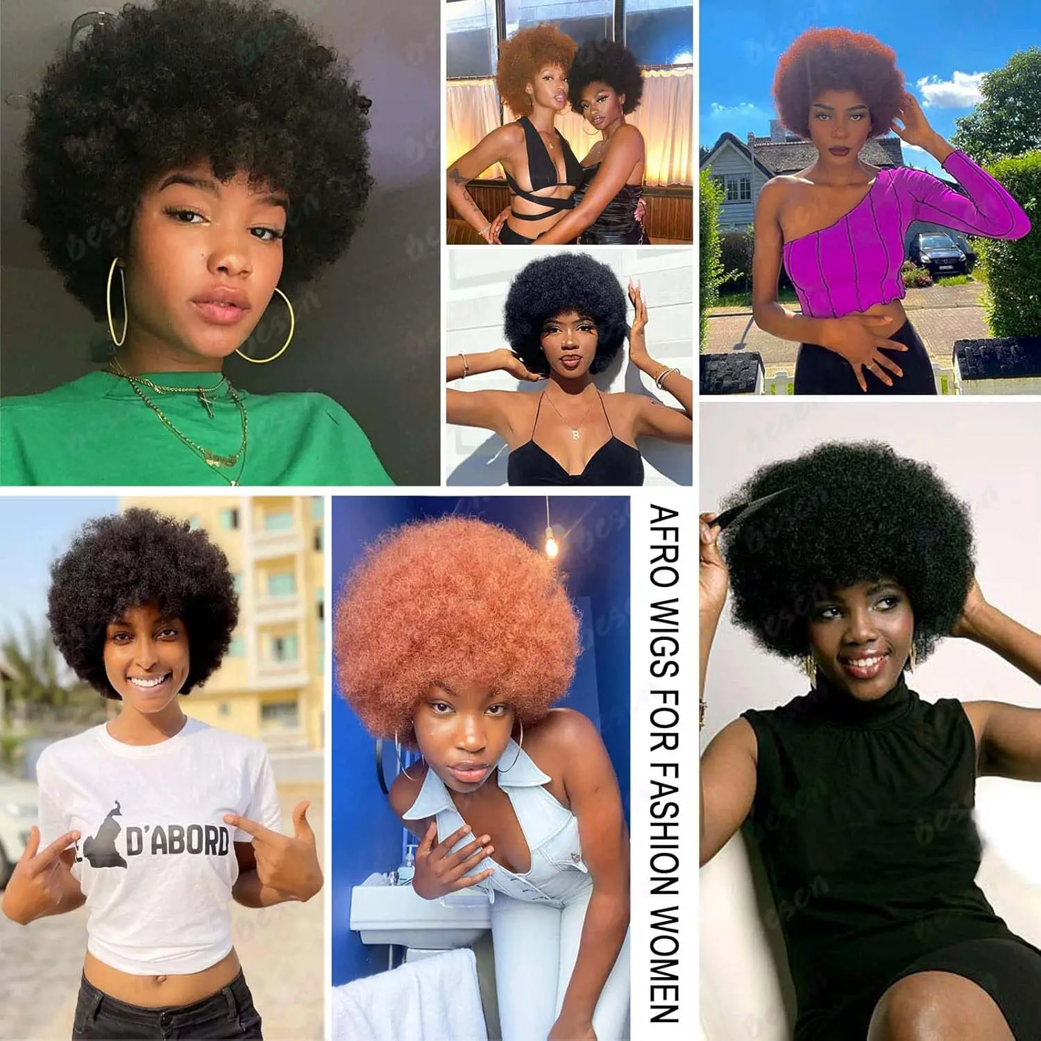 Synthetic 70s Afro Wigs for Black Women, Blonde Afro Puff Wigs Bouncy and Soft for Daily Party Cosplay Costume,Multi-colored Wig