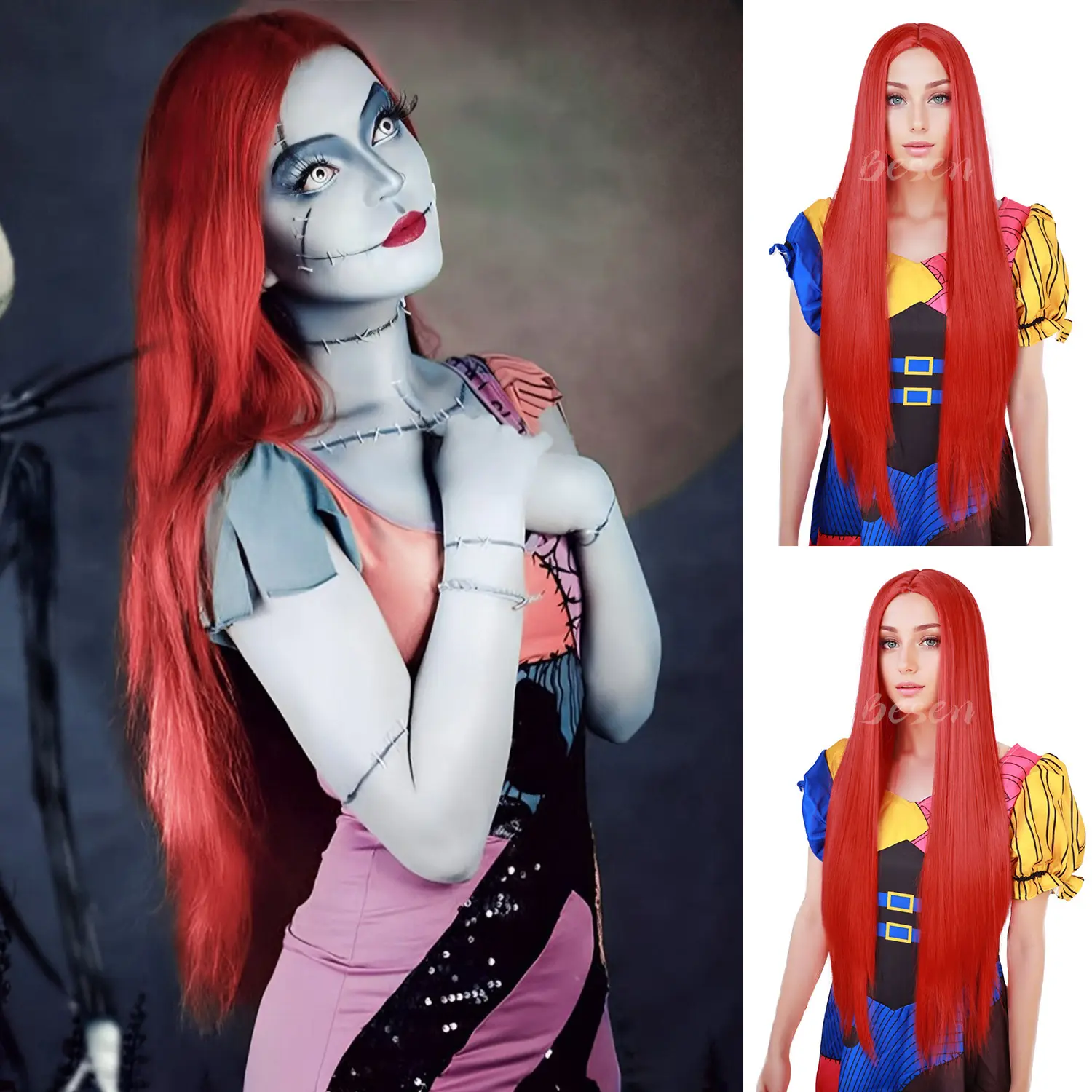 Synthetic 30inch Long Red Wigs Women's Costume Straight Middle Part Wig for Women Heat Resistant Hair for Daily Party Cosplay