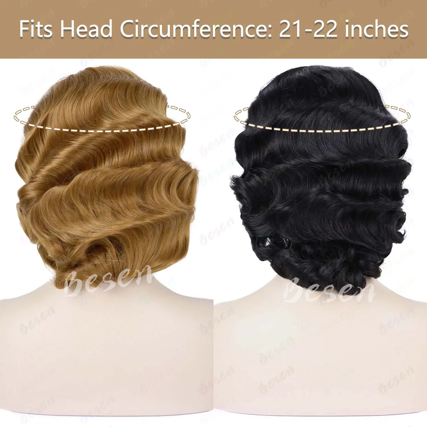 Synthetic Finger Wave Wig 1920s Retro Mid Length Black Brown Long Curly Hair for Women  Vintage Wig for Cosplay Halloween Party