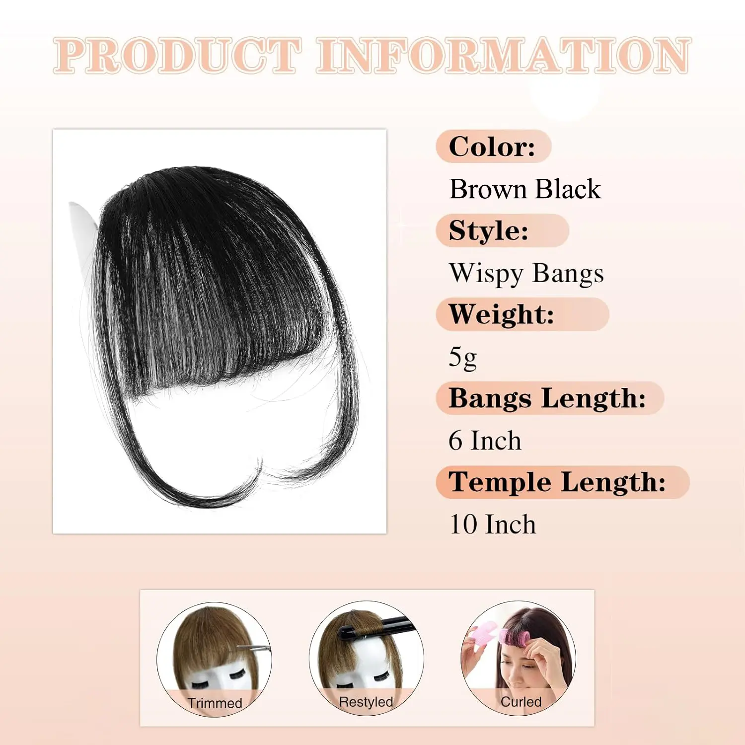 Synthetic Clip in Bangs Wispy Bangs Temples Hairpieces for Women Clip on Air Bangs Flat Neat Bangs Hair Extension for Daily Wear
