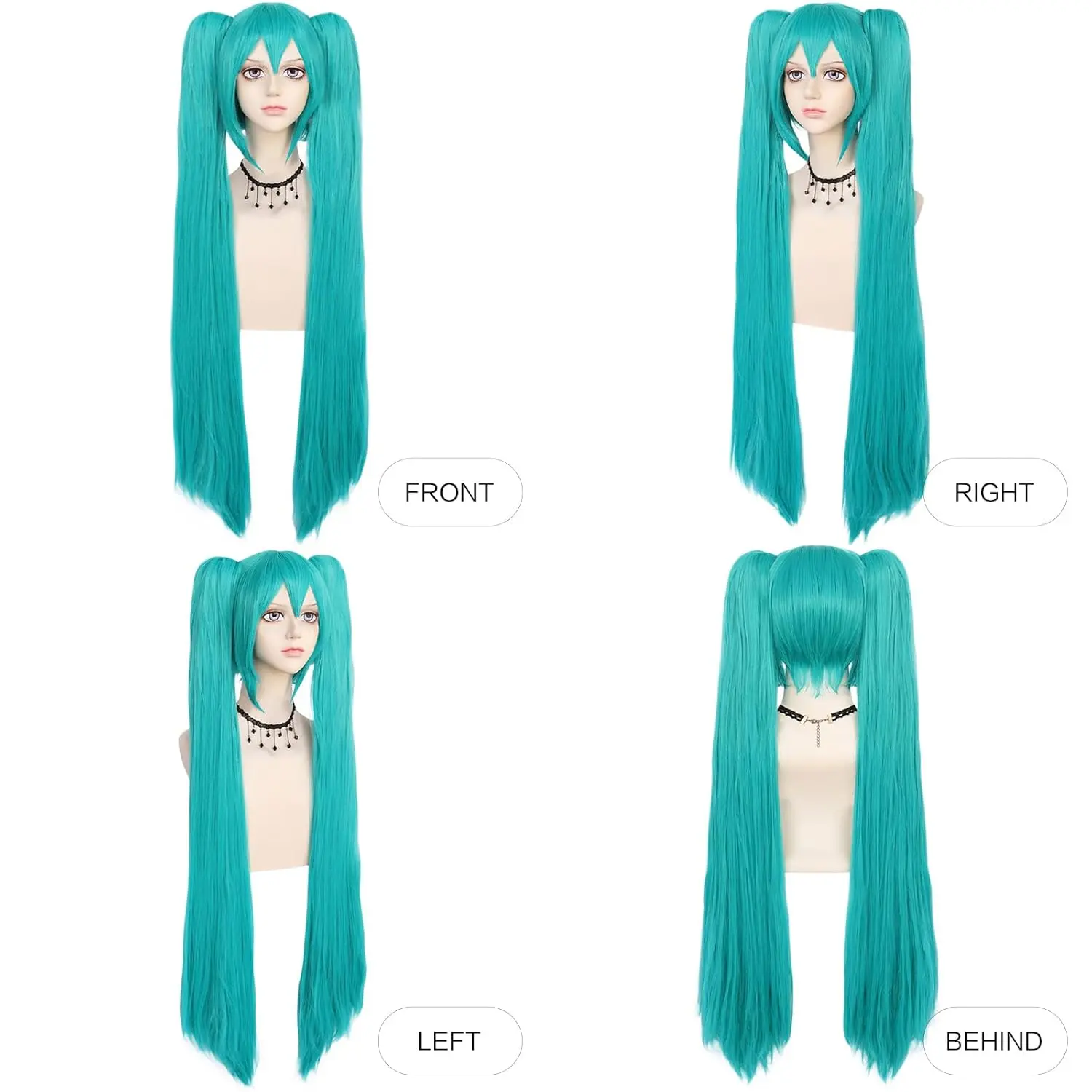 Synthetic Green Wig Cosplay with Bangs Long Straight Wig 2 Ponytail Peluca Verde for Women Lolita Wig with Pigtails Kawaii Wig