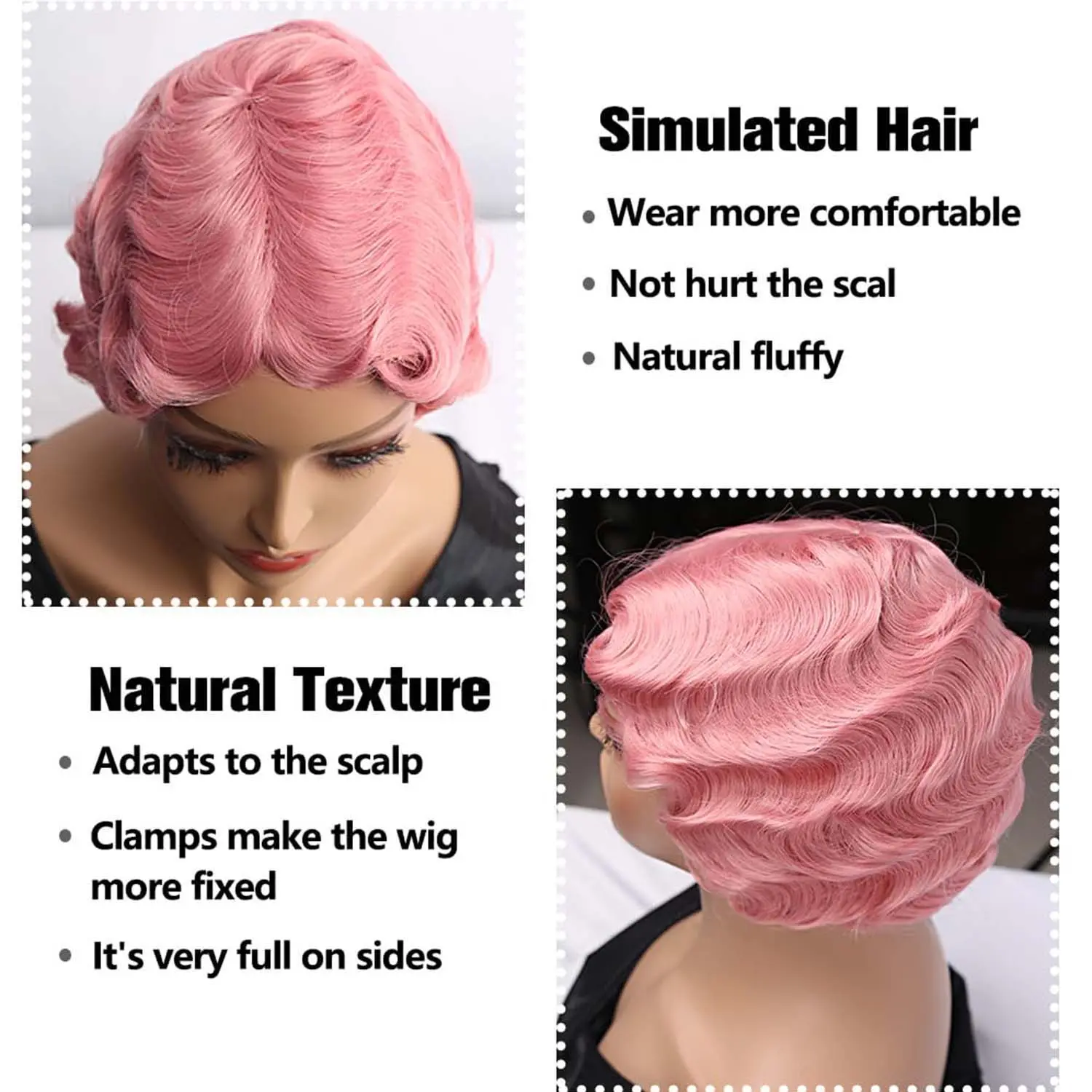 Synthetic Short Pink Wigs for Black Women Finger Wave Wig Pixie Cut Curly Wig for Women Short Wavy Hair Wigs, Multi-colored Wig