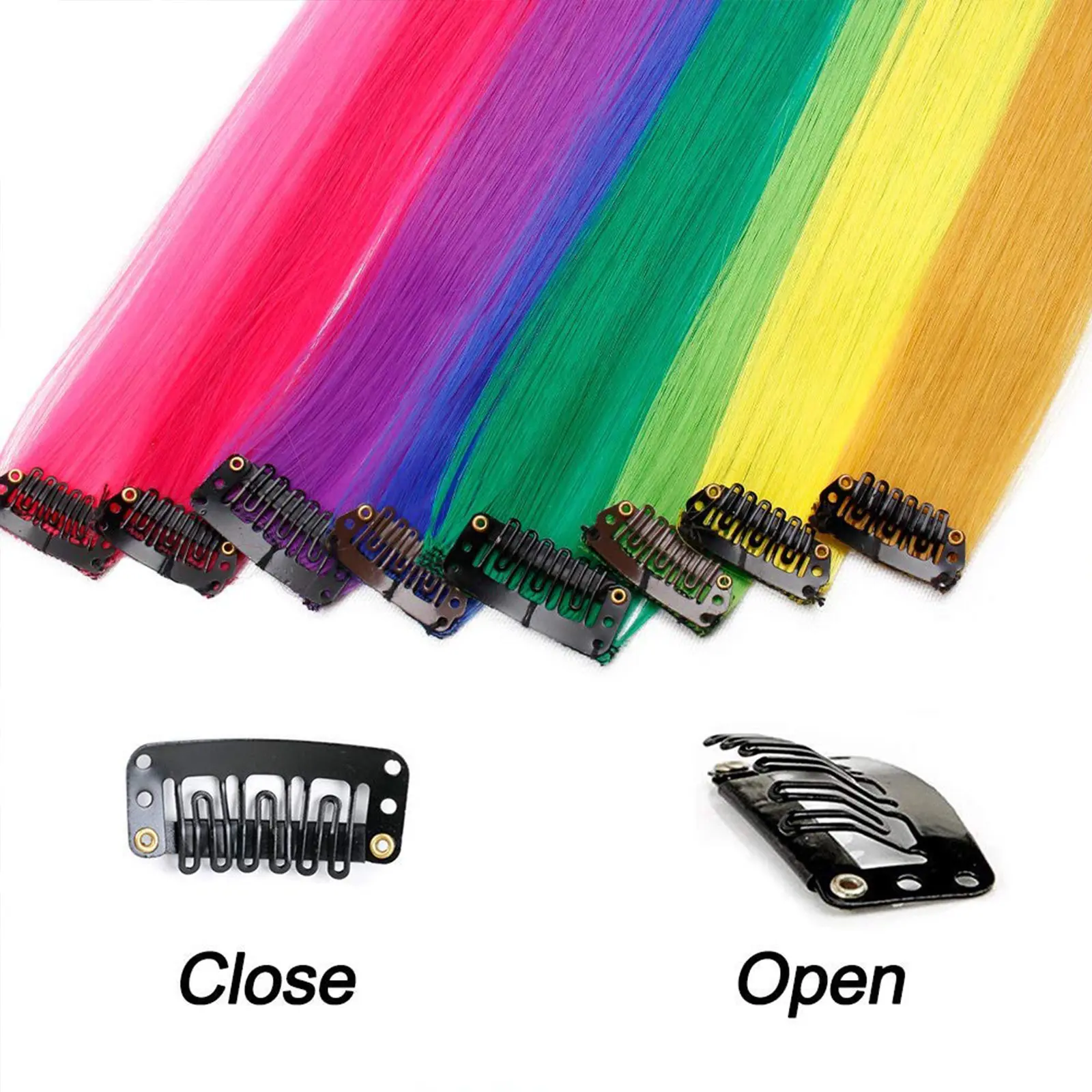 Synthetic 10Pcs Colored Party Highlights Clip in Hair Extensions for Girls Multi-colors Straight Hair  Hairpieces for Daily Use