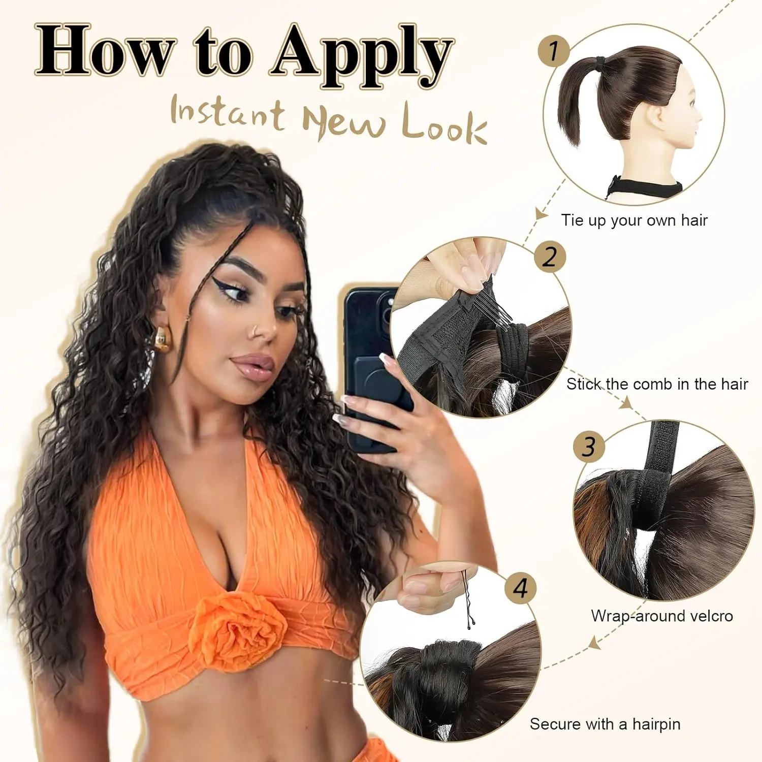 Synthetic Corn Wave Ponytail Extension Long Wavy Curly Wrap Around Ponytail Clip in Ponytail Hairpiece for Women Girls Daily Use
