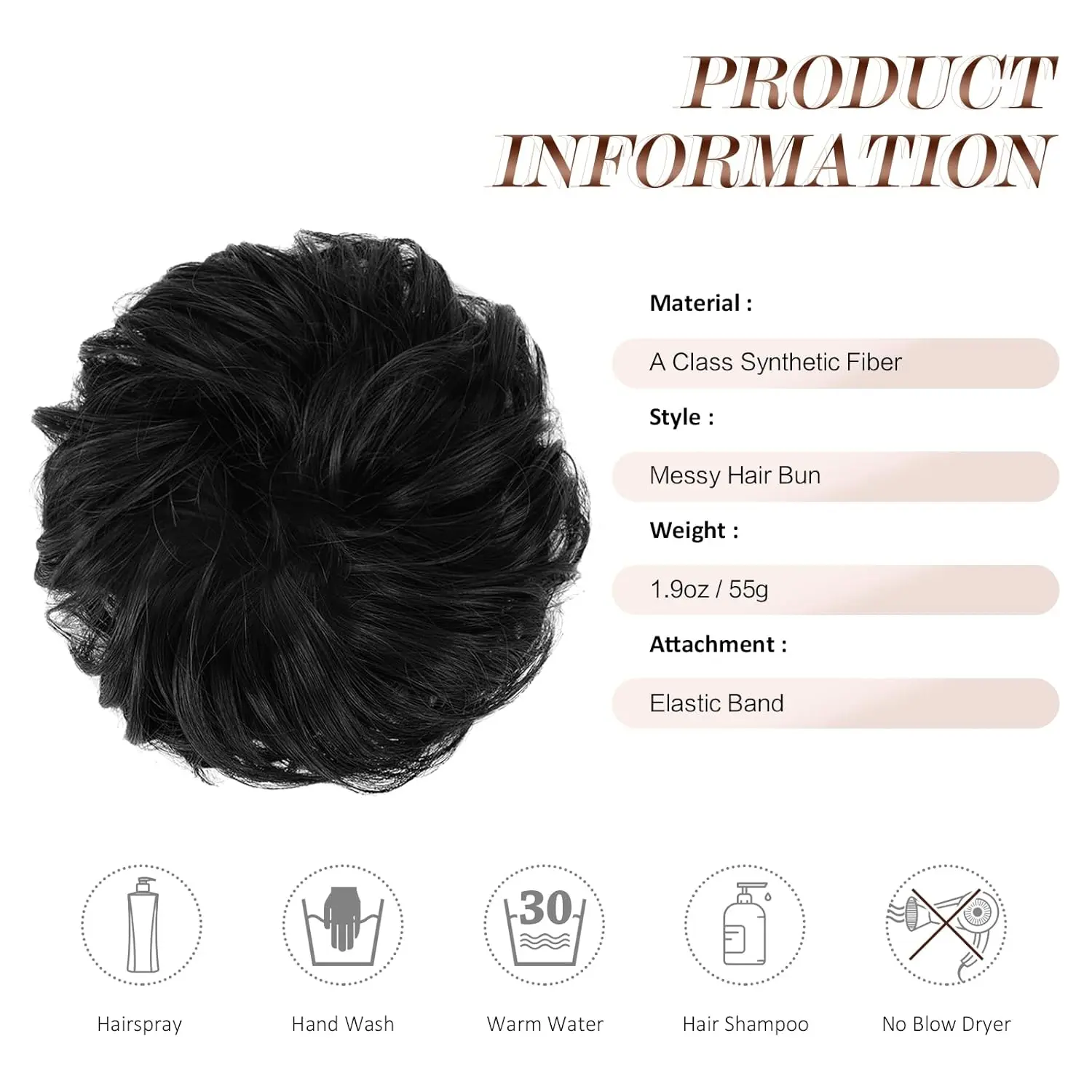 Synthetic 1Pcs Messy Hair Bun Hair Pieces Curly Wavy Off Hair Bun Scrunchies Extensions Tousled Updo Hairpieces for Women Girls