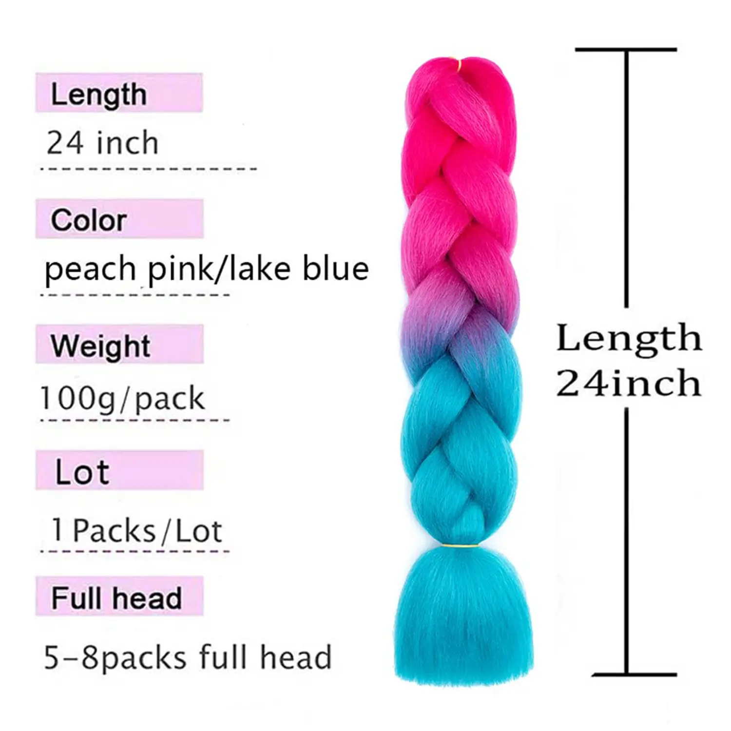 Synthetic 24inch 100g 1pcs Ombre Braiding Hair Colorful Jumbo Braiding Hair Extension Nature Hair Extensions for Women Girls