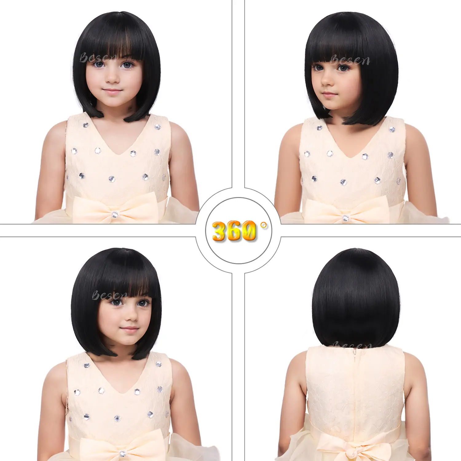 Synthetic Kids Wig Short Bob Wig with Bangs Short Straight Wig for Girls Child Wig Costume Cospaly Daily Party Use