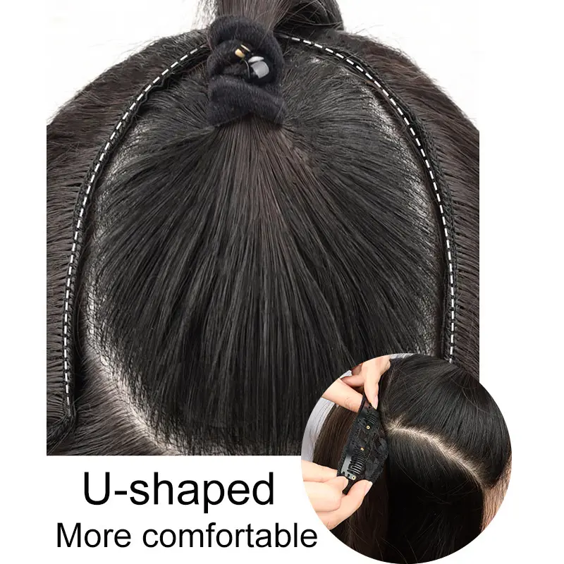 16Inch Synthetic V-shaped Long Straight Layered Hair Extension Black Brown Fluffy Top Increase Hair Volume Hairpiece for Women