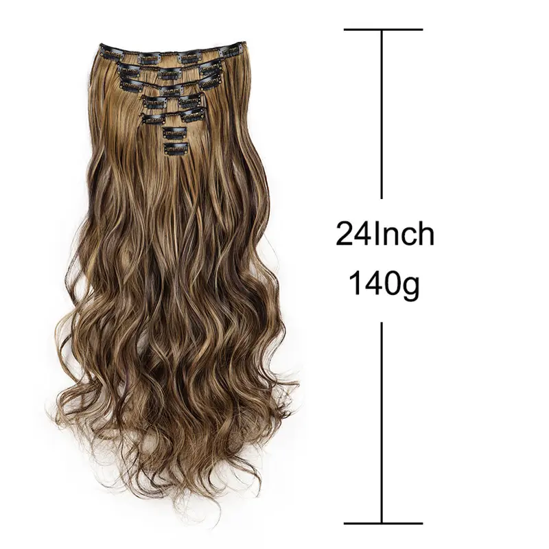 Clip In Hair Extensions 7pcs/Set Curly Long Synthetic Clip On Hairpiece Black Brown  Wavy Curly Style For Women Girls
