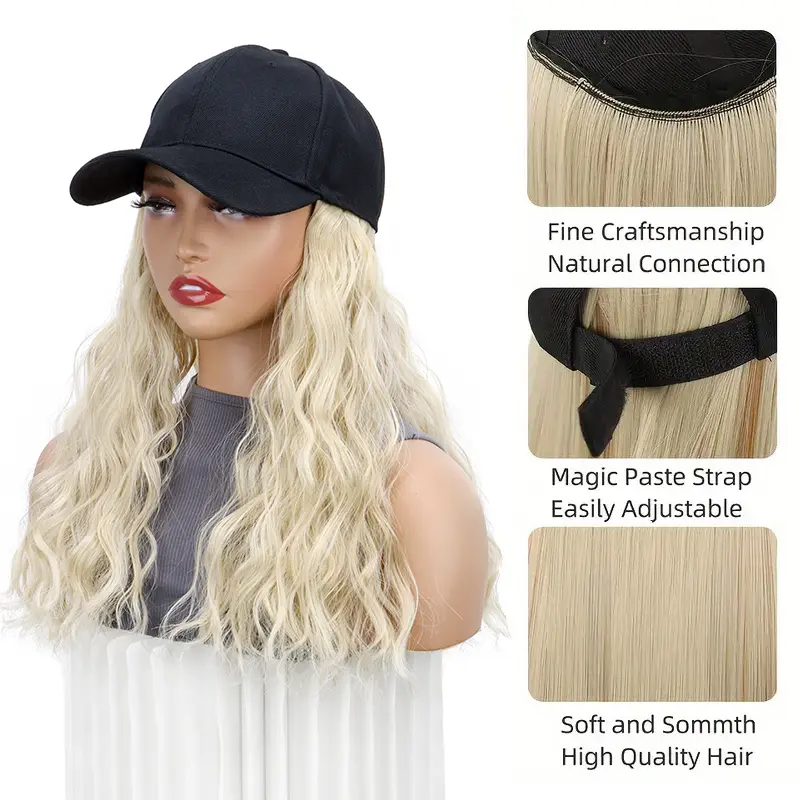 Synthetic 14Inch Baseball Cap With Synthetic Hair Extensions Curly Short Hairstyle Adjustable Wig Hat for Women Daily Wear