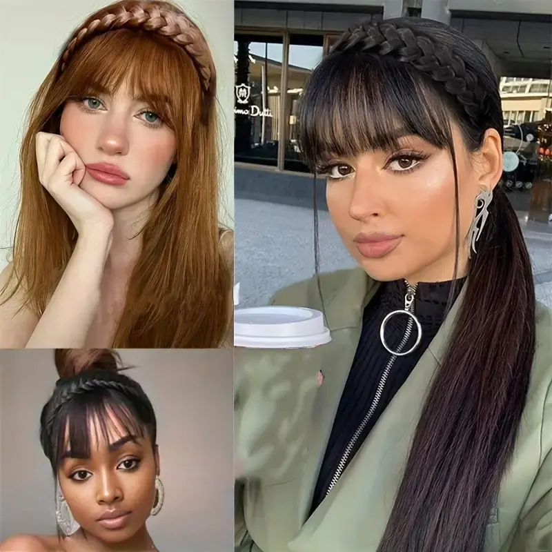 Synthetic New Hair Accessories With Bangs Braids Headband Hair Extension High Temperature Fiber Fake Hair for Women