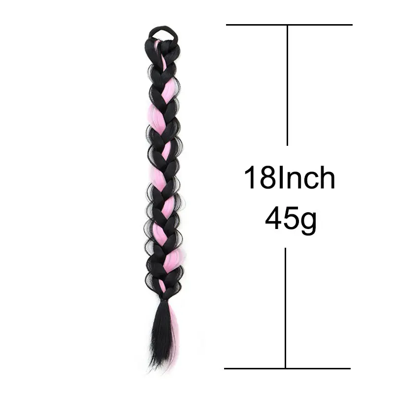 18Inch Synthetic Long Box Fishbone Braided Ponytail Hair Extension Black Brown Mixed Pink Grey Hairpiece for Women