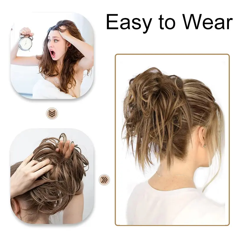 Synthetic Short Curly Updo Messy Elastic Rubber Band Hair Bun Chignon Srunchine Hair Extension Black Blonde Hairpiece for Women