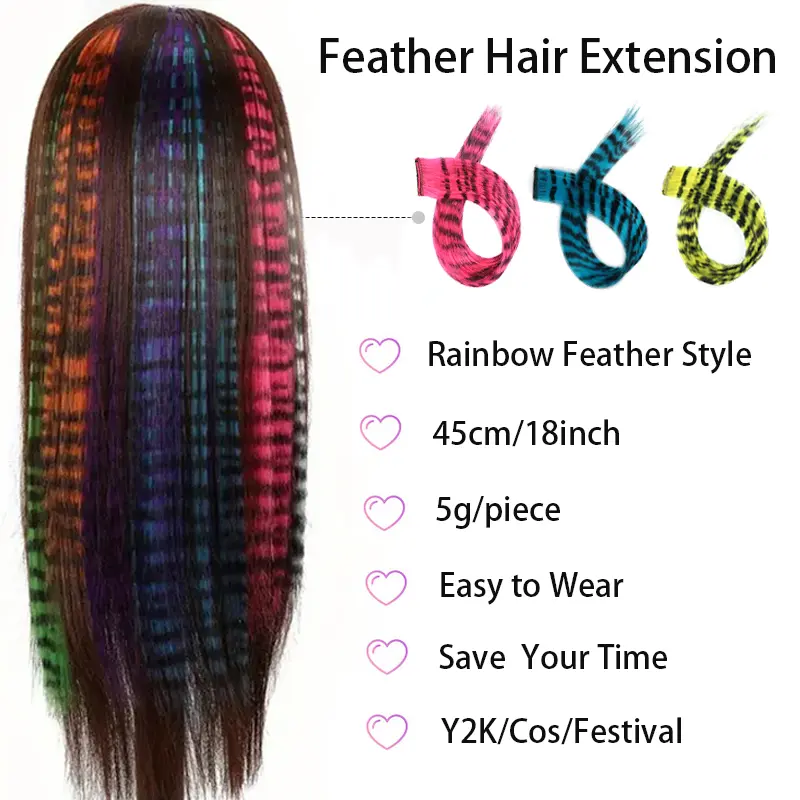 Synthetic Hair Extension 18 Inch Colorful Clip-In Hair Extensions Leopard Print Hairpiece For Women Girls Party Daily Use