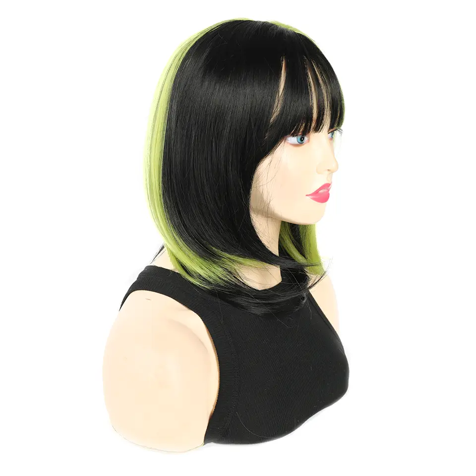 18 Inch Synthetic Heat-Resistant Two-Tone Wig With Bangs For Women Christmas Decor Y2K Daily Cosplay Party Use