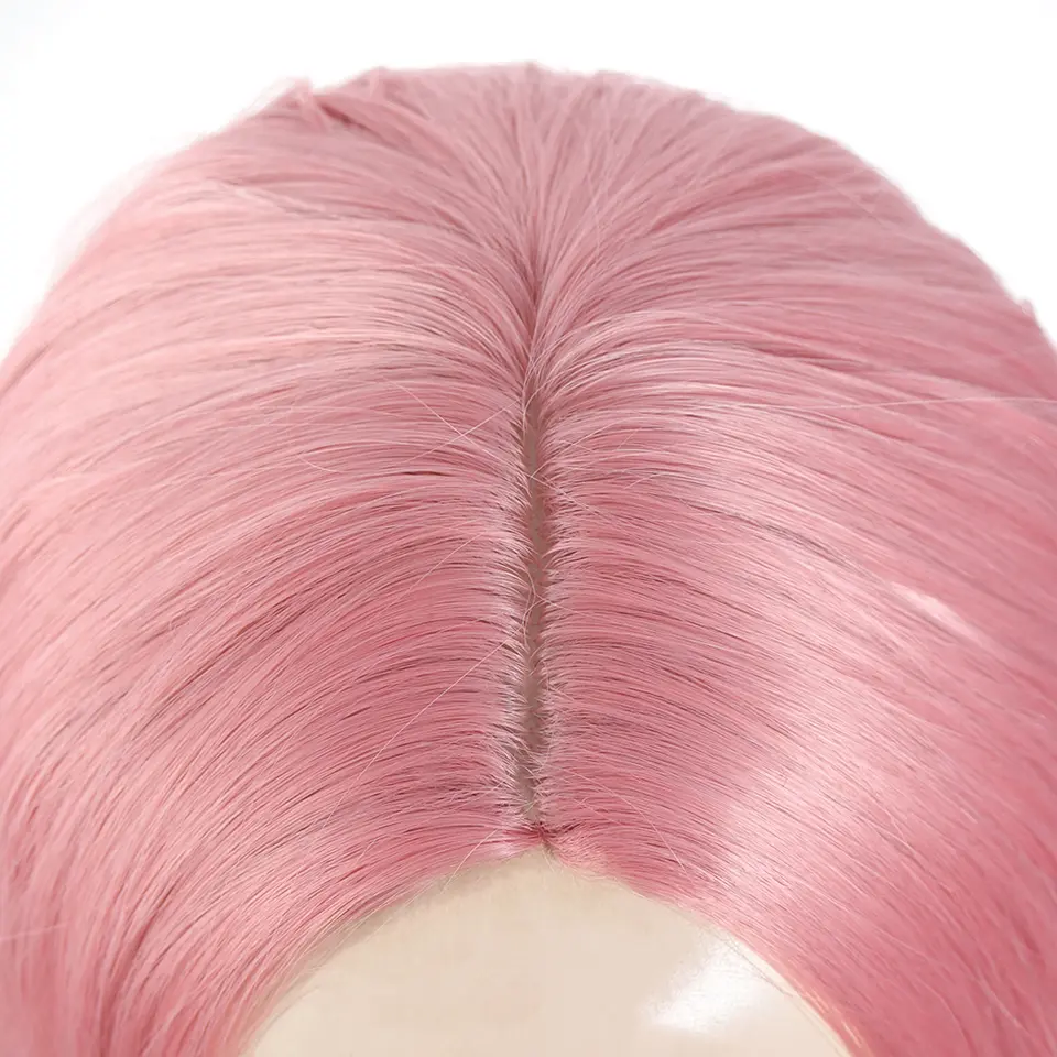 LUPU Short Wavy Pink Synthetic Wigs for Women 14 Inch Middle Part Shoulder Length Bob Wavy Pink Wig Cosplay Wig for Girl