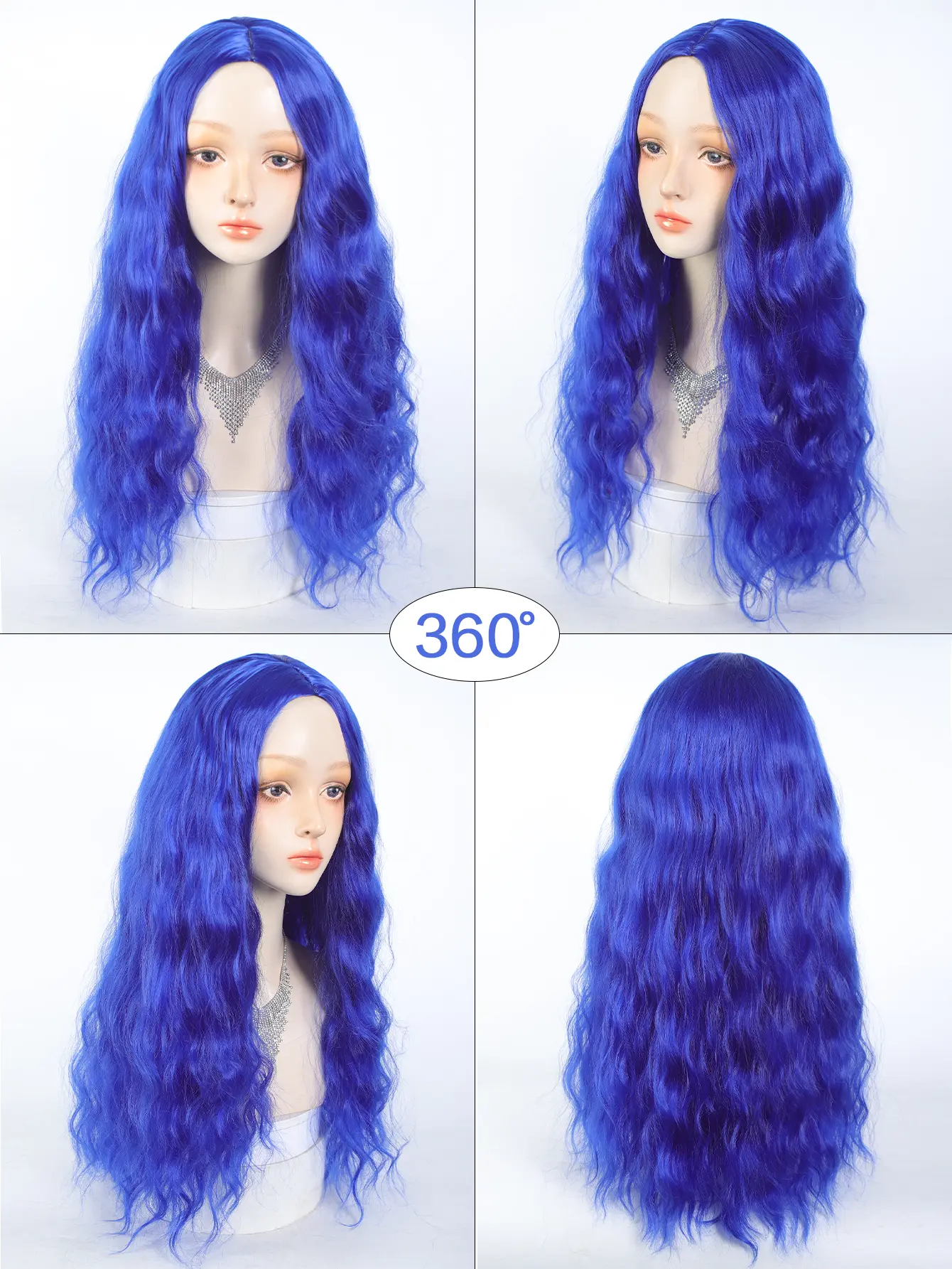 28 Inch Synthetic Wave Wig Blue Wigs Long Curly Heat Resistant For Daily Party , Halloween, Christmas, Parties, Etc