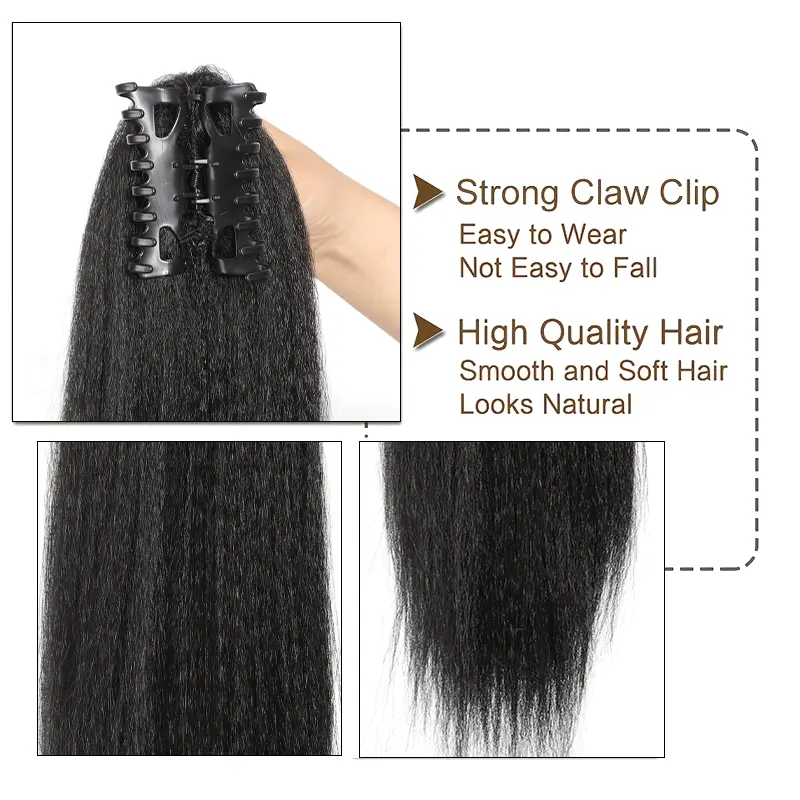 Yaki Synthetic Straight Claw Clip Ponytail Extension for Women, 12 Inch, Easy to Wear, Fluffy Black Ponytail Accessory