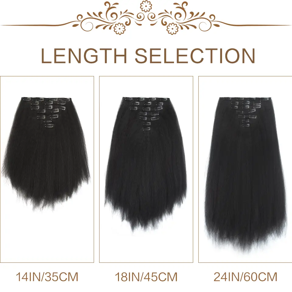 LUPU 7 PCS Synthetic Clip in Hair Extensions YAKI Straight Extensions for Black Women Long Layered Hair Extensions for Daily Use