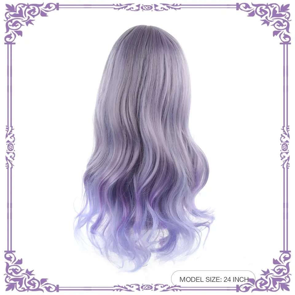 1 Piece Synthetic Heat-Resistant Long Wave In Multi Color Wigs, With Bangs, 24 Inches Long, Perfect for Parties, and Daily Use